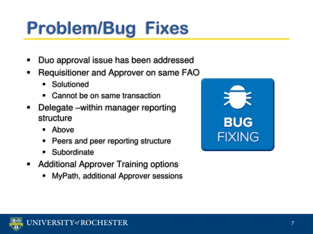 problem bug fixes