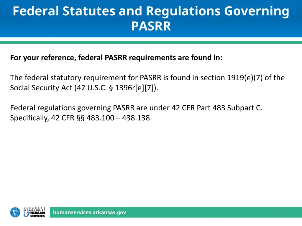 federal statutes and regulations governing pasrr