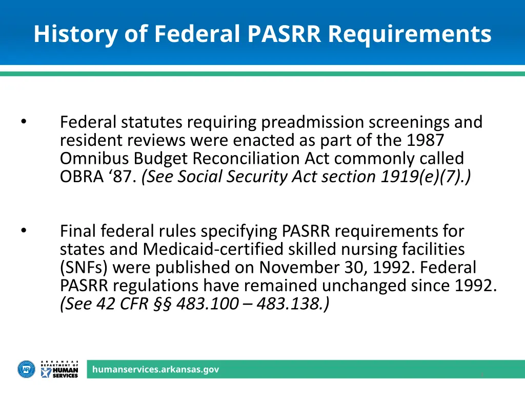 history of federal pasrr requirements