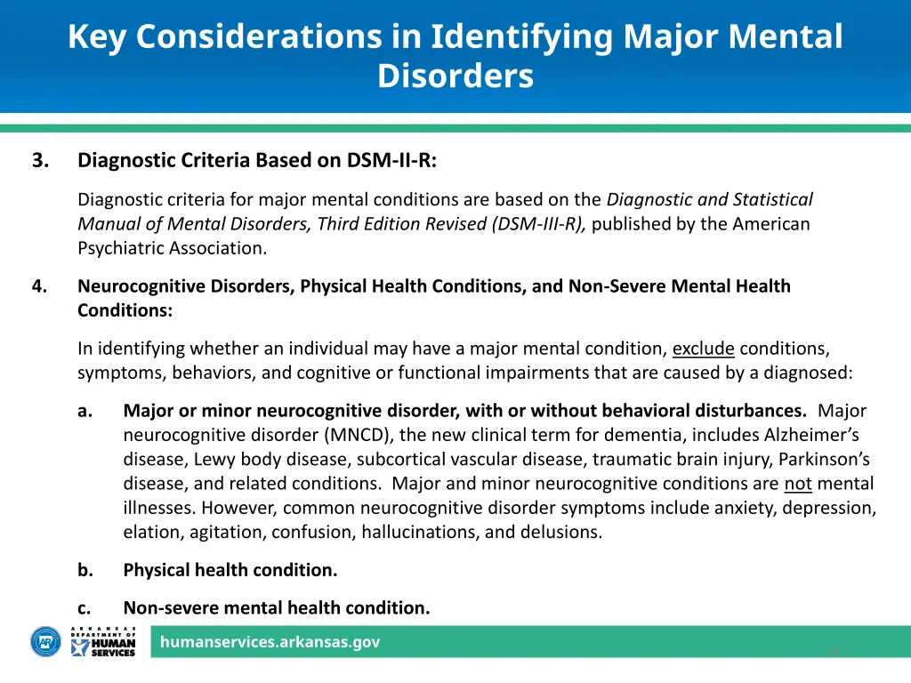 key considerations in identifying major mental 1