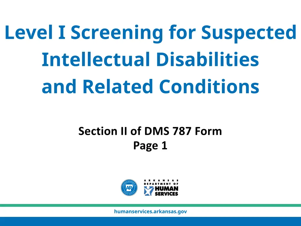 level i screening for suspected intellectual