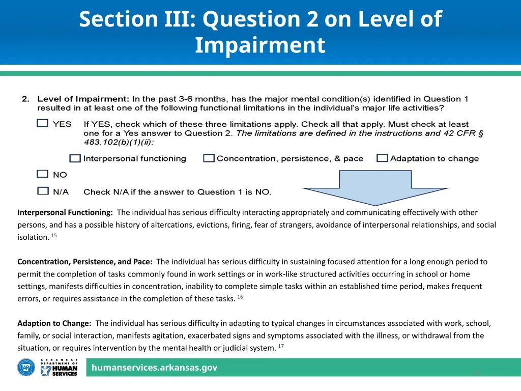 section iii question 2 on level of impairment