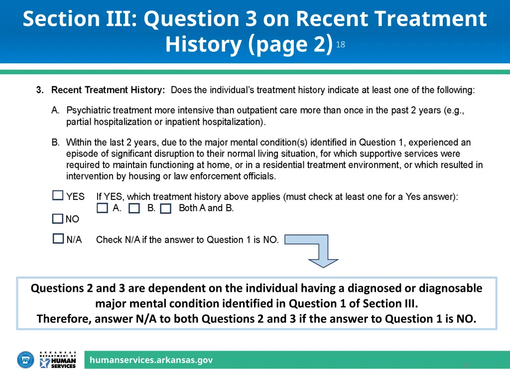 section iii question 3 on recent treatment