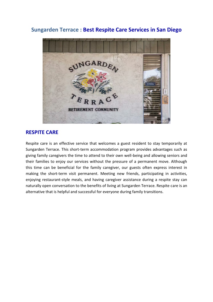 sungarden terrace best respite care services