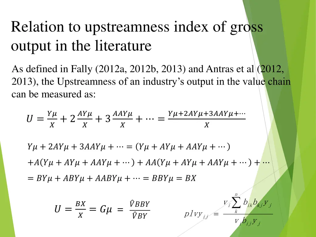 relation to upstreamness index of gross output 1