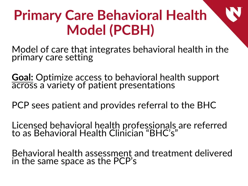 primary care behavioral health model pcbh