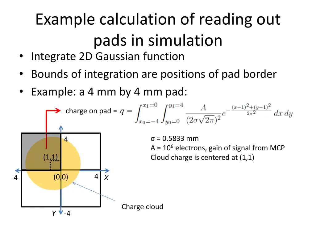 example calculation of reading out pads