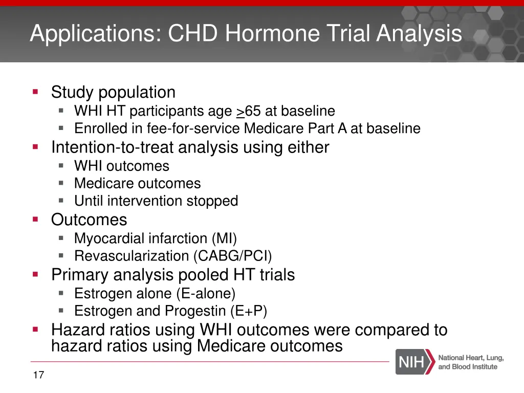 applications chd hormone trial analysis