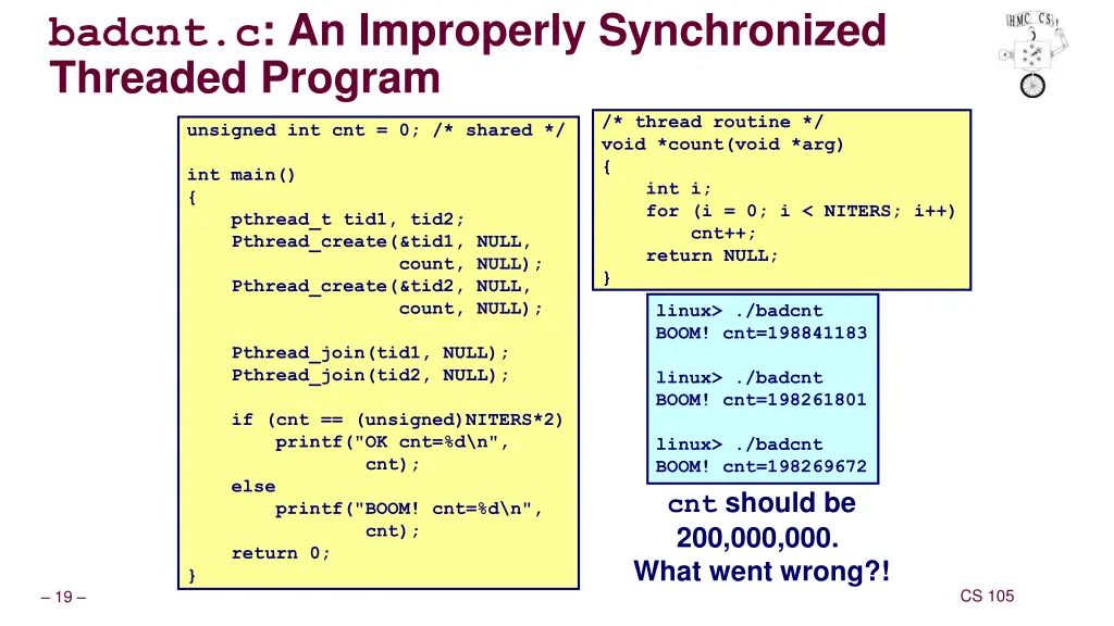 badcnt c an improperly synchronized threaded
