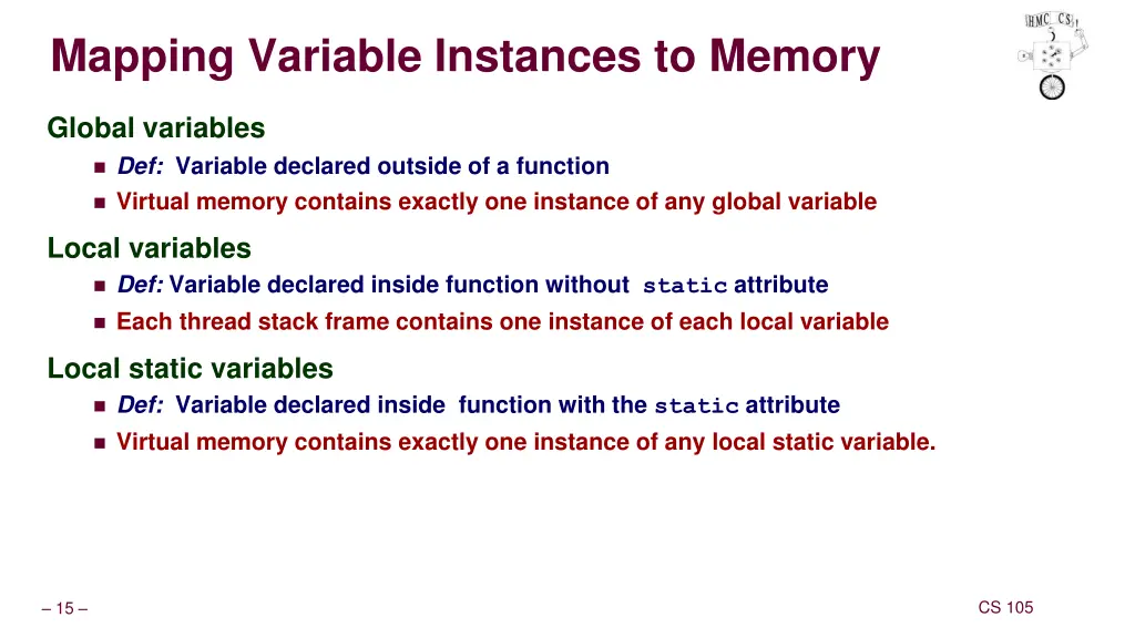 mapping variable instances to memory