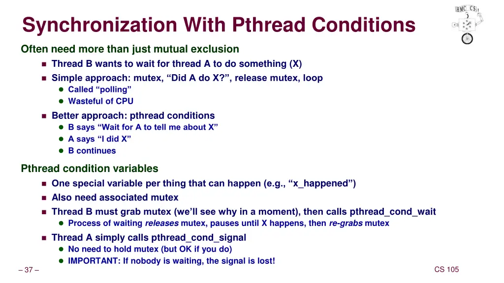 synchronization with pthread conditions