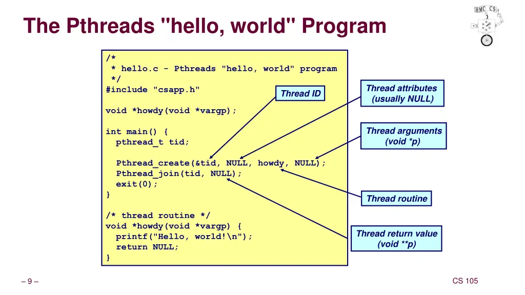 the pthreads hello world program