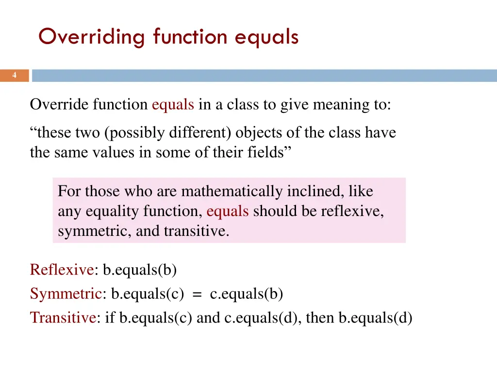 overriding function equals