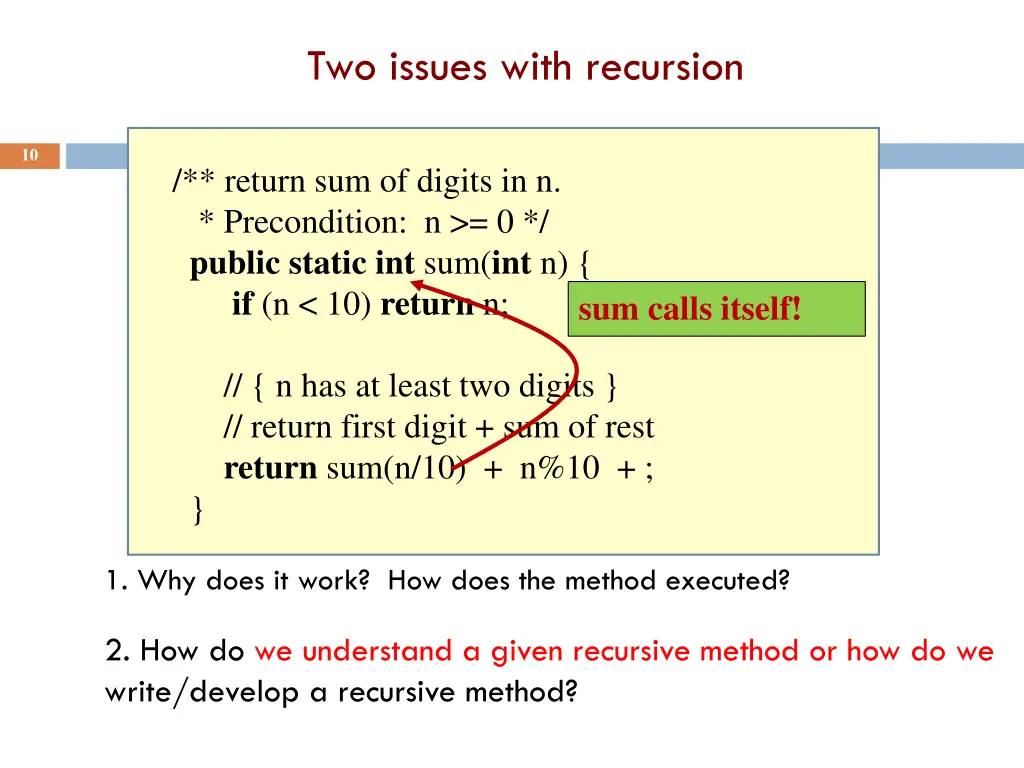 two issues with recursion