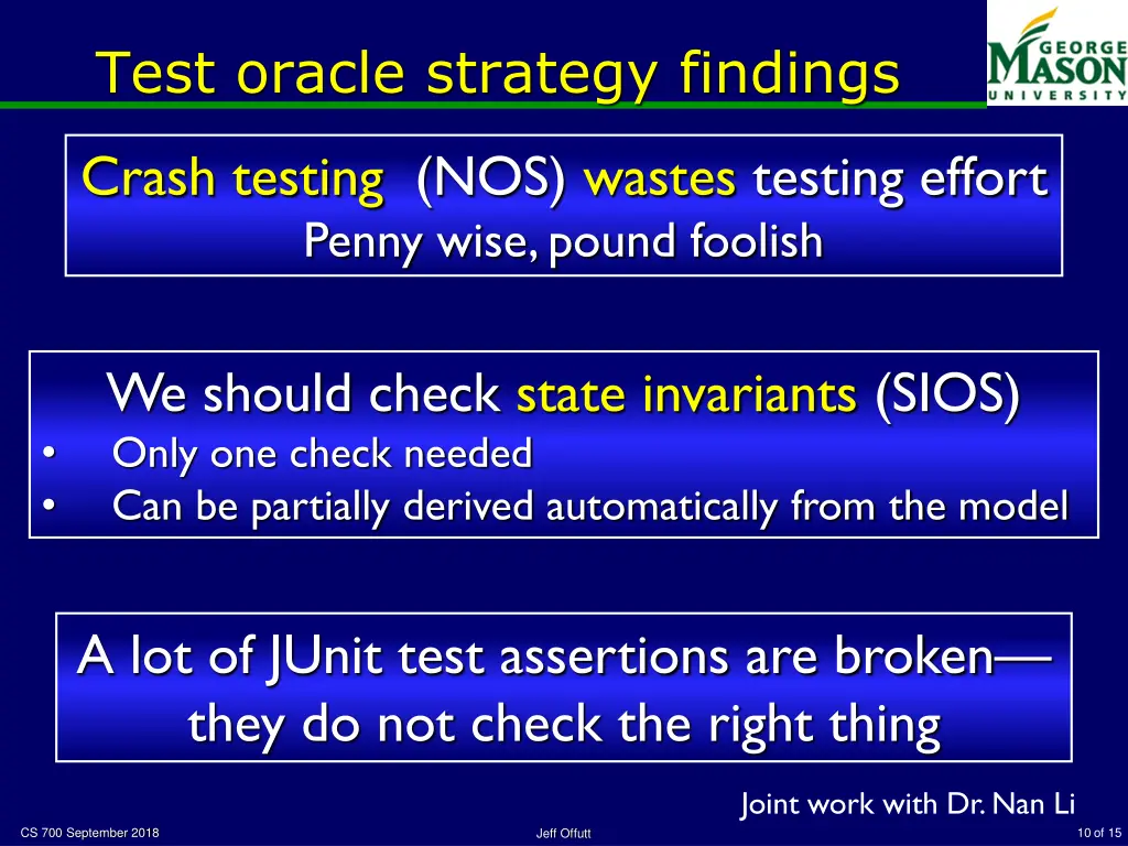test oracle strategy findings