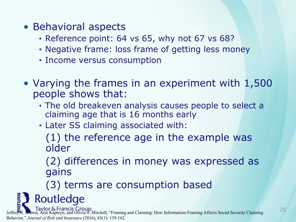 behavioral aspects reference point