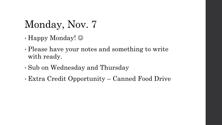 monday nov 7