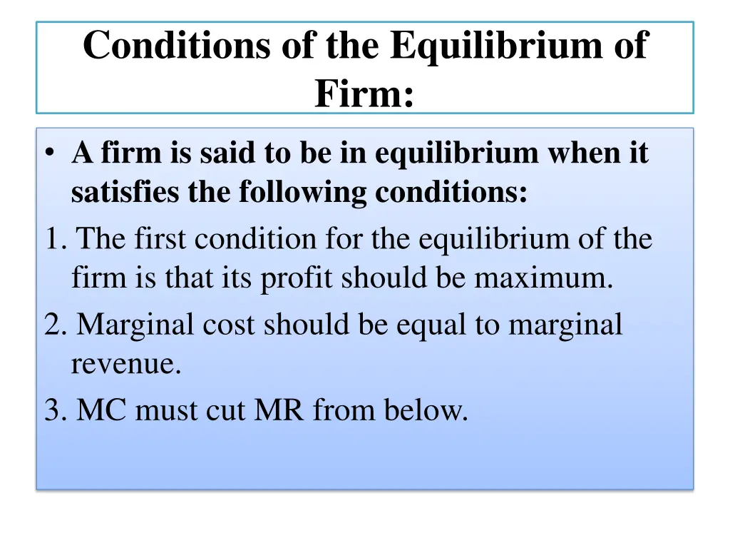 conditions of the equilibrium of firm