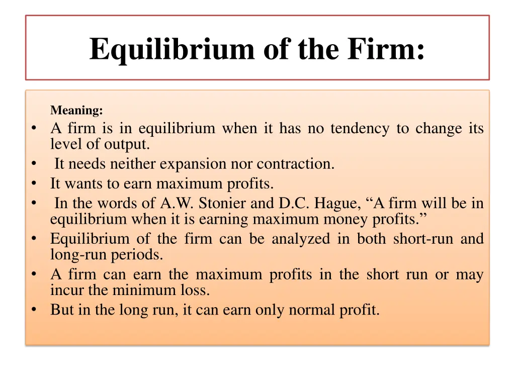 equilibrium of the firm