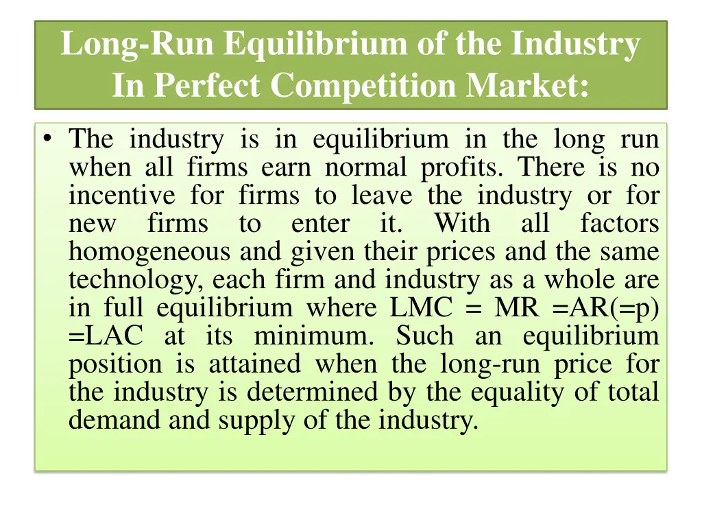 long run equilibrium of the industry in perfect