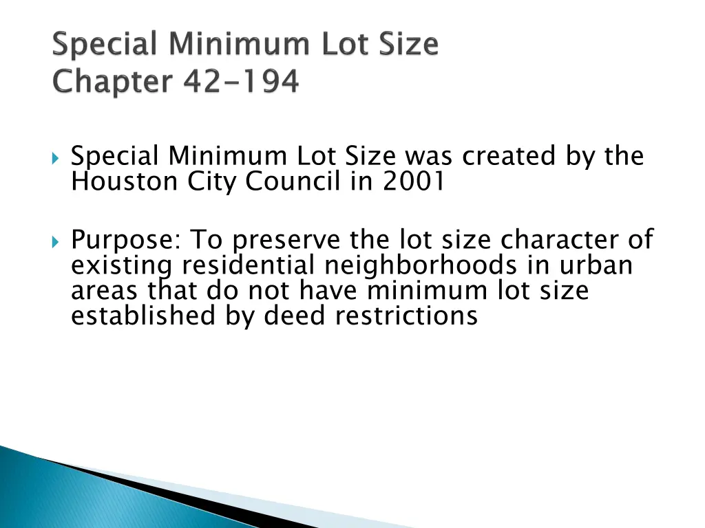 special minimum lot size was created