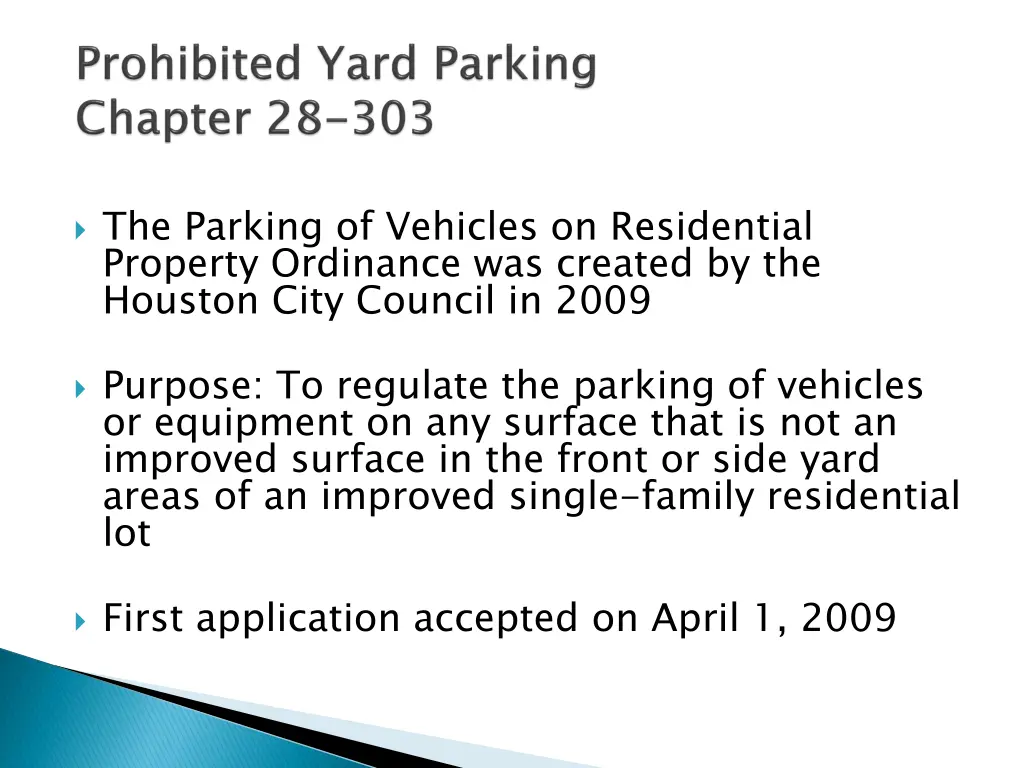 the parking of vehicles on residential property