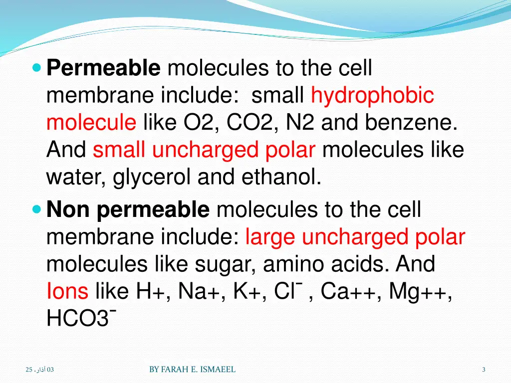 permeable molecules to the cell membrane include