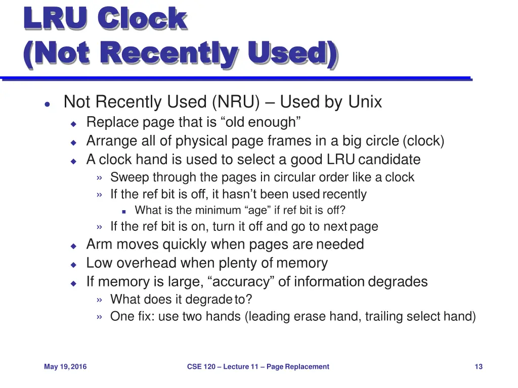 lru lru clock clock not not recently recently used