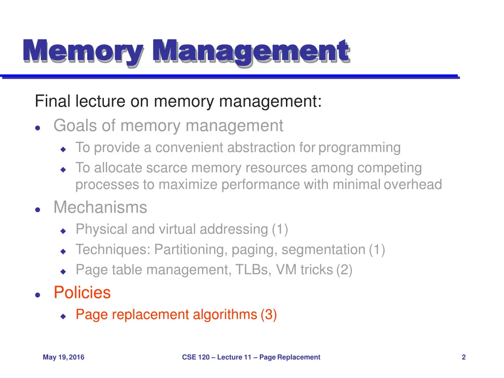 memory memory management management