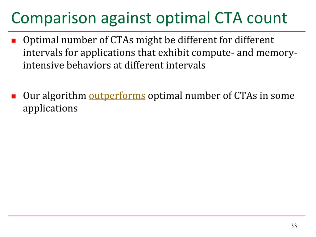 comparison against optimal cta count