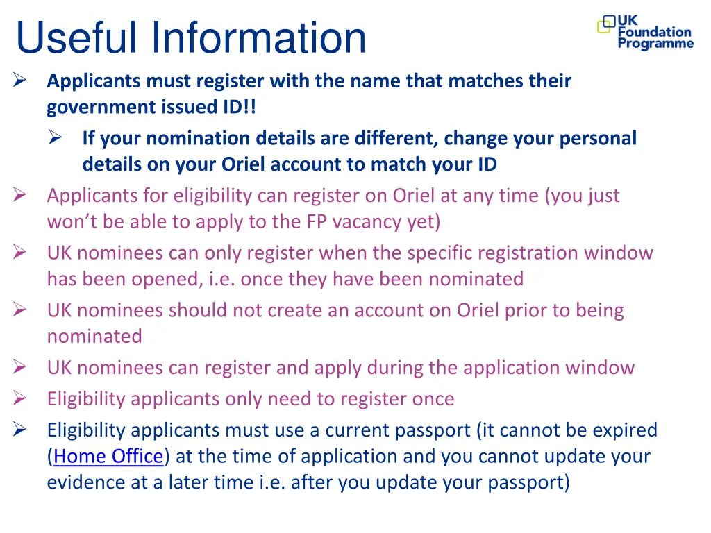 useful information applicants must register with
