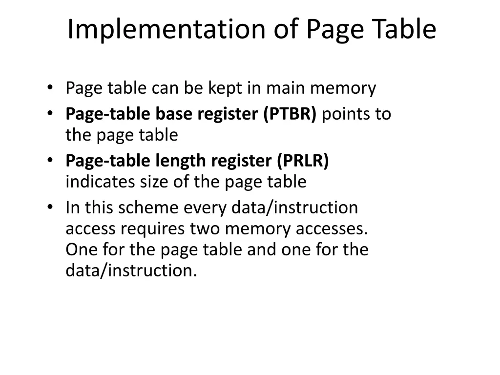 implementation of page table