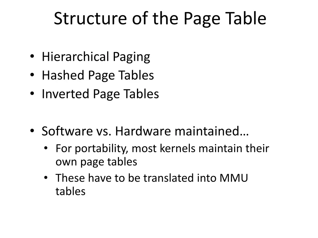 structure of the page table