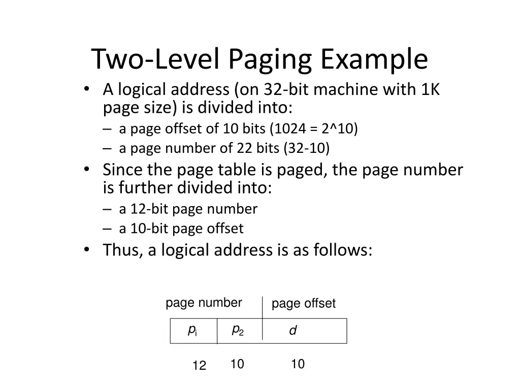 two level paging example a logical address