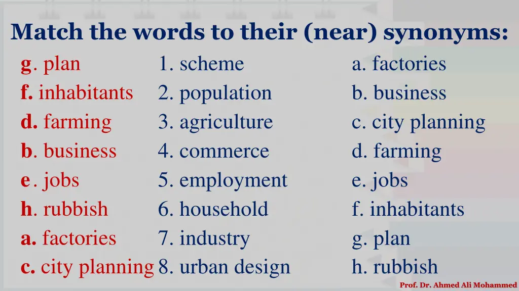 match the words to their near synonyms g plan