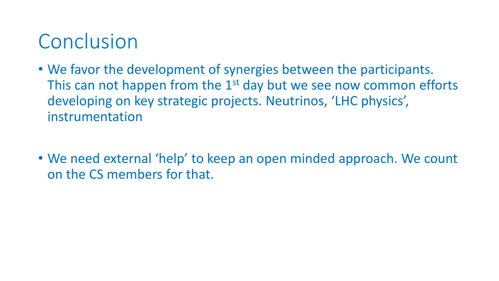 conclusion we favor the development of synergies