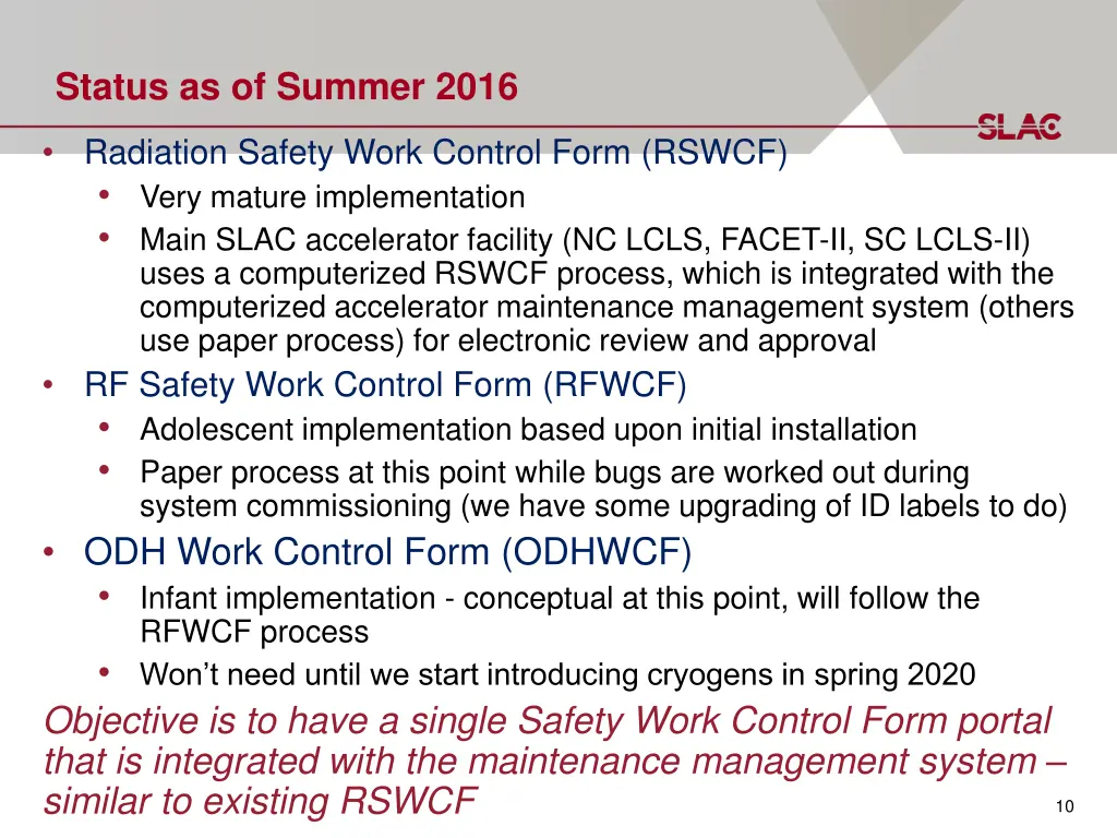 status as of summer 2016