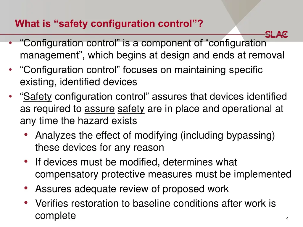 what is safety configuration control