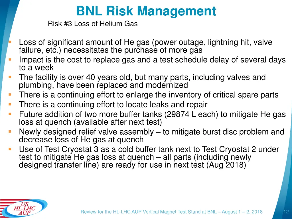 bnl risk management risk 3 loss of helium gas