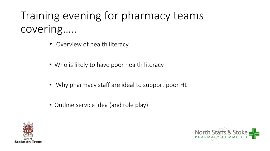 training evening for pharmacy teams covering