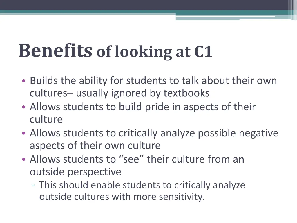 benefits of looking at c1