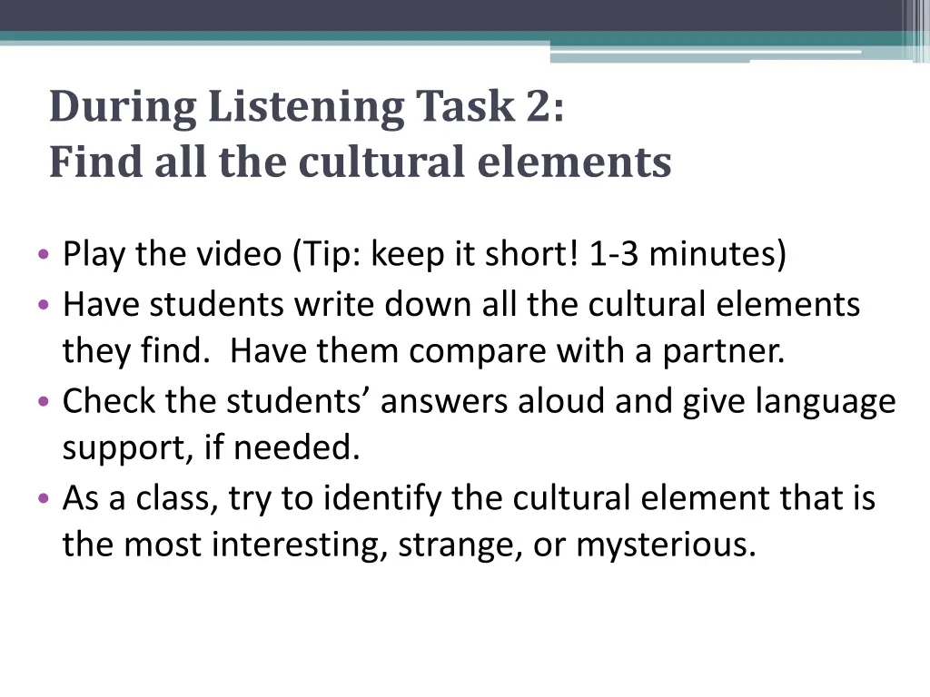 during listening task 2 find all the cultural