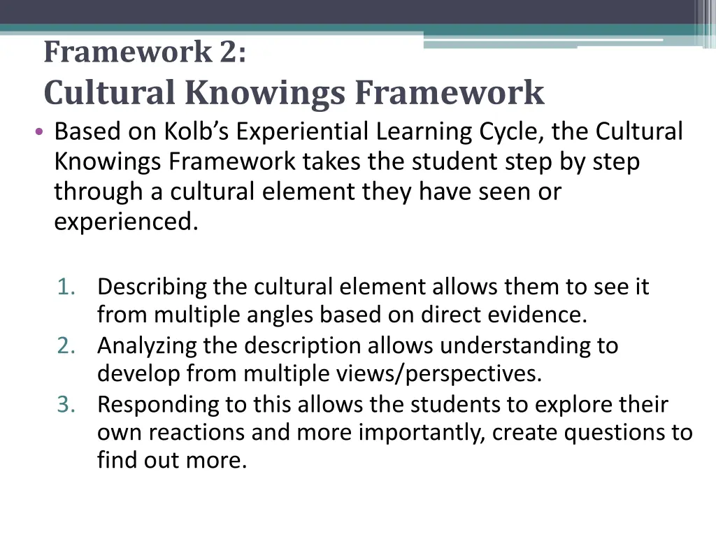 framework 2 cultural knowings framework based