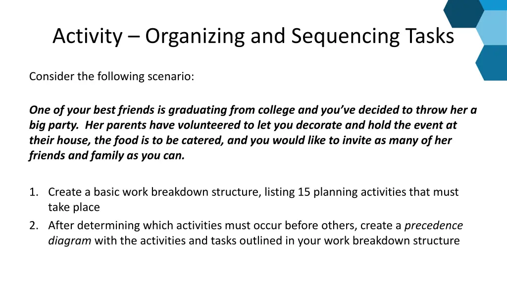 activity organizing and sequencing tasks