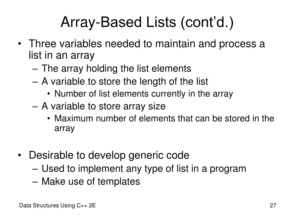 array based lists cont d