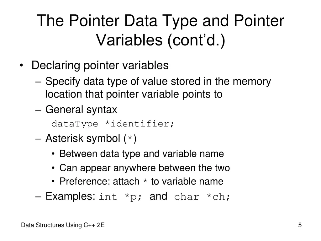 the pointer data type and pointer variables cont d