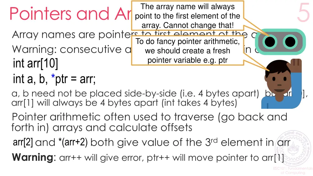 the array name will always point to the first