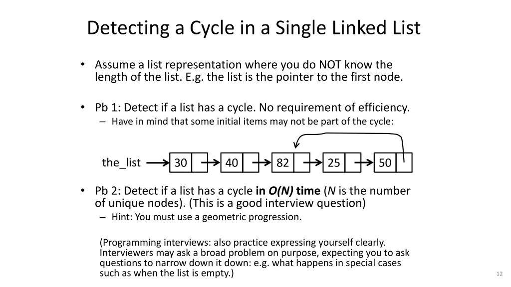 detecting a cycle in a single linked list