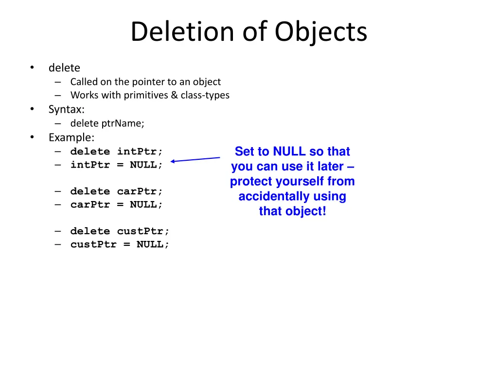 deletion of objects