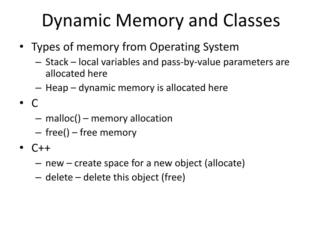 dynamic memory and classes